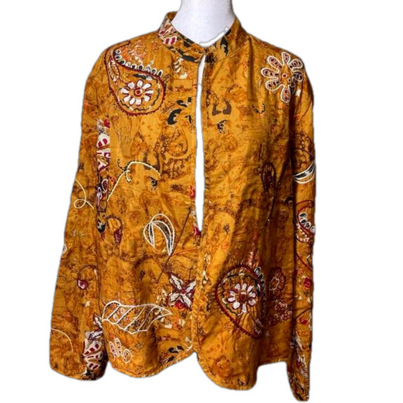 Anu by Natural Jackets & Blazers - Anu by Natural Silk Embroidered Beaded Open Jacket Mandarin Neckline Large